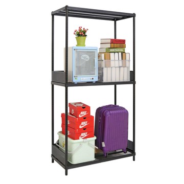 【品樂生活】45X90X238CM 耐重菱形網圍籬款三層架 烤漆霧黑/置物架/波浪架/收納架/鐵力士架/鐵架