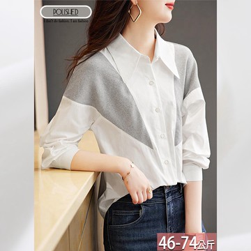 翻領撞色拼接斜織紋排釦襯衫 M-2XL【394744X】【現+預】☆流行前線☆