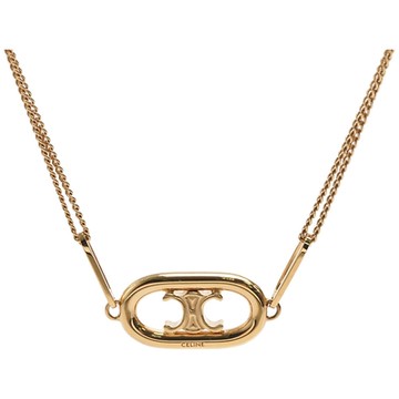 CELINE賽琳 經典Triomphe系列黃銅品牌LOGO雙鍊造型項鍊(金色)