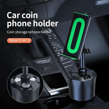 外貿汽車多功能硬幣盒折疊屏車載手機架水杯位硬幣圓盒錢幣收納盒