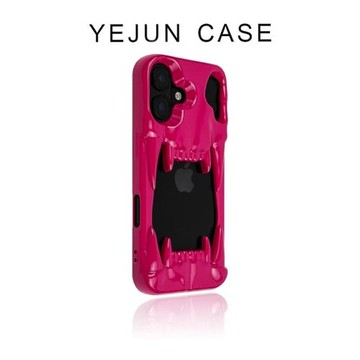也駿適用iphone16/16pro手機殼噴油亮玫紅蘋果16promax鏤空骷髏虎牙15pro小眾14情侶爆款13軟殼12時尚16plus