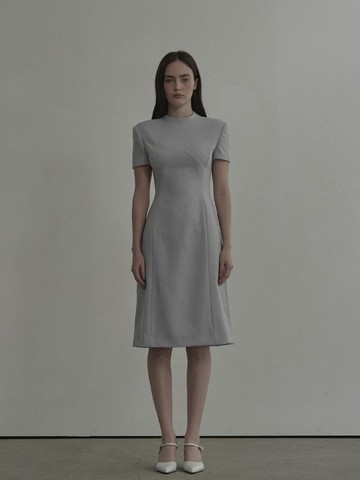 Half Neck Tailored Long Suit Midi Dress [Sky Blue]