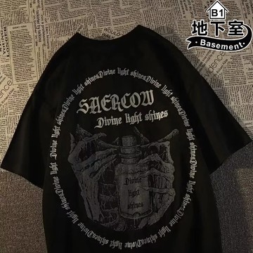 地下室B1-短袖T恤 美式夏季設計感小眾字母印花短袖衣 牛奶絲 圓領 寬鬆 男生 t恤 大尺碼5XL【NL625225】