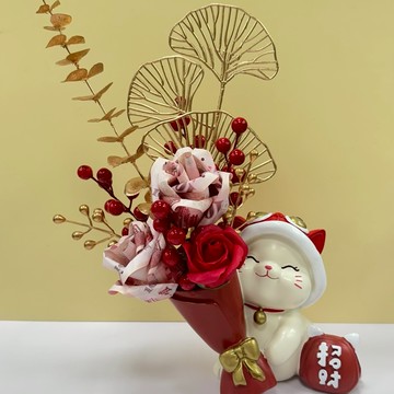 畢業季禮物/雙子座生日【鹿可Look】滿富招財貓🐱盆栽｜花禮 香皂花 永生花  乾燥花 玫瑰熊 有錢花 鈔票花 聖誕 求婚 情人節 母親節禮物 新年花禮 春節花禮 過年送禮 畢業花束
