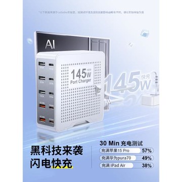145W氮化鎵充電器桌面充電站USB大功率多口PD快充插頭100瓦usd工作室十口多孔排插座usp手機充電樁typec接口