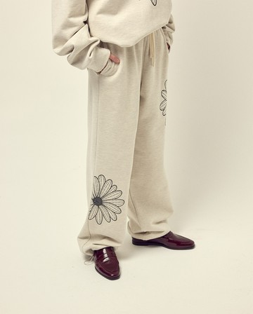 MARDI MERCREDI 運動棉褲 燕麥色 經典小雛菊 黑花 JOGGER PANTS FLOWER