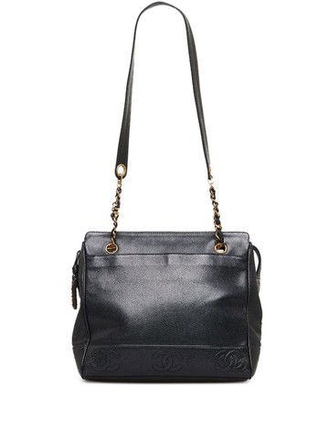 CHANEL Pre-Owned - 1996–1997 Tripe CC shoulder bag - women - Leather - One Size - Black