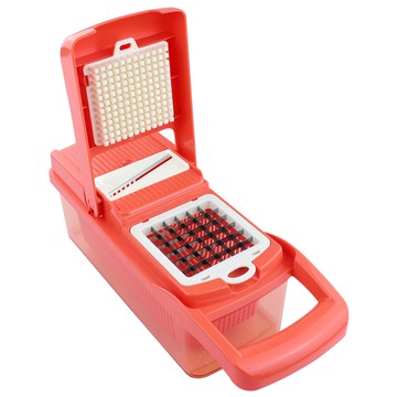 Living Sunday 7種功能切菜濾蛋器  含刀片x6+濾蛋清+切菜器主體+籃子+護手器+刷子+削皮刀  紅色  1組