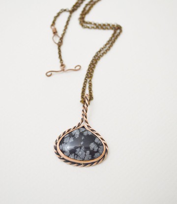 繩系列-雪花黑曜石‧紅銅‧黃銅項鍊