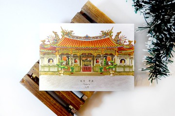 台灣特色雷雕明信片-寺廟 ll 台灣建築=布樣獨家設計=禮物/紀念品