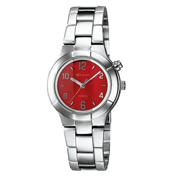 【CASIO 卡西歐 】SHEEN  日系亮麗時尚女錶 不鏽鋼錶帶 深紅 防水 冷光照明(SHN-2001D-4A2DF)