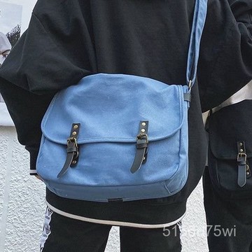 韓版潮流⭐帆布包日係複古郵差包男士斜挎包潮牌大容量工裝休閒單肩包學生帆布包