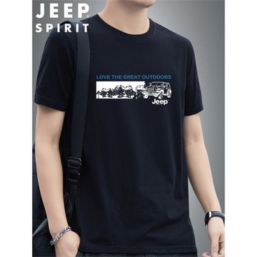 吉普JEEP短袖T恤男士夏季新款寬松純棉圓領薄款透氣舒適體恤衫男