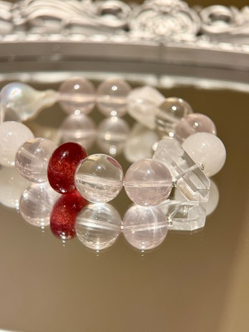 莫桑比克星光粉晶白兔毛雪花幽靈星光草莓晶天然長尾大巴珍珠設