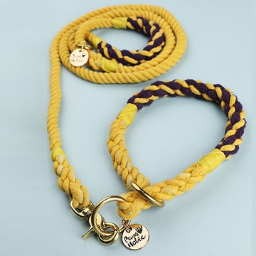 手工編繩項圈 / 牽繩-黃紫色 Pawsholic爪迷