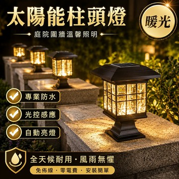 台灣現貨🌟太陽能牆頭照明燈 暖光 太陽能燈戶外柱頭燈 大門柱子燈 草坪燈室外庭院防水花園別墅圍牆太陽能圍牆燈 庭院造景燈