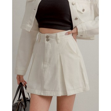 AIR SPACE LADY 率性百褶牛仔短裙(白/藍) 女裝 現貨
