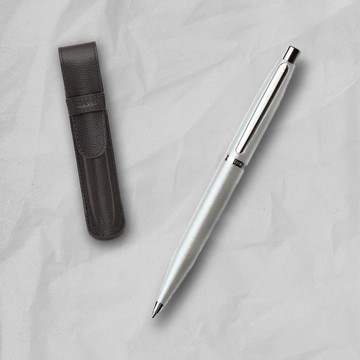 【SHEAFFER】VFM系列閃亮銀原子筆+皮革筆袋/手機磁性卡夾禮盒