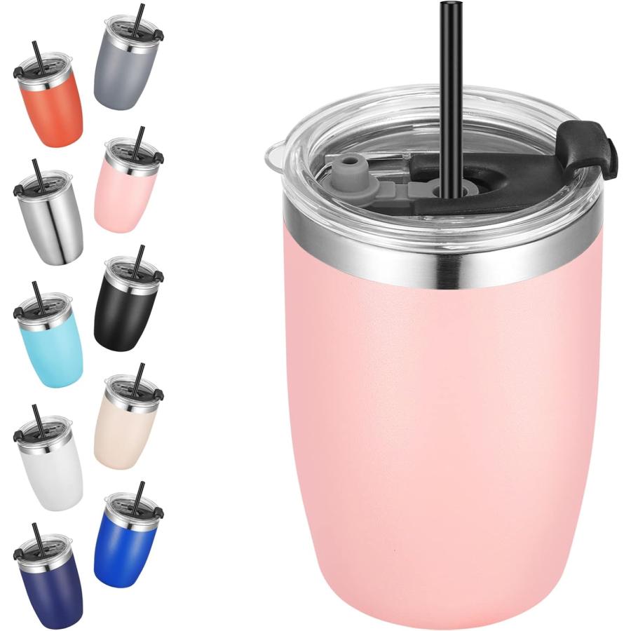 VEGOND Stainless Steel 12 oz Tumblers bulk Vacuum Insulated Double Wall Travel Tumbler with Lid and Straw Reusable Tumbler Pink　並行輸入品