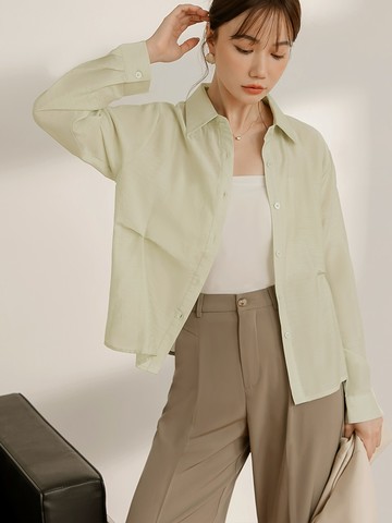 微透膚抓褶設計襯衫上衣