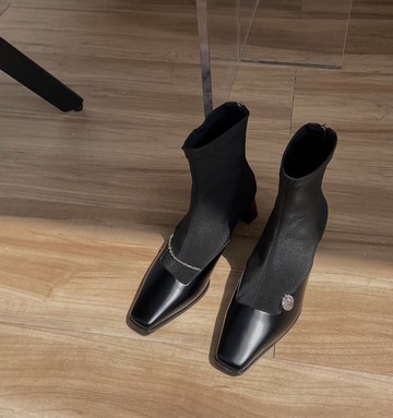 farewell 非對稱法式復古中跟襪靴 手工製