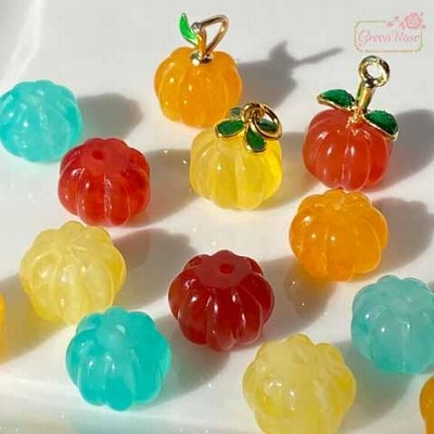カボチャ マーブル プラスチック ビーズ ハロウィン 4個 2210 beads1133