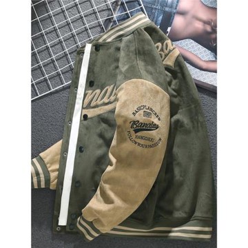 美式vintage麂皮絨棒球服男2026新款夾克衫hiphop飛行員寬松外套