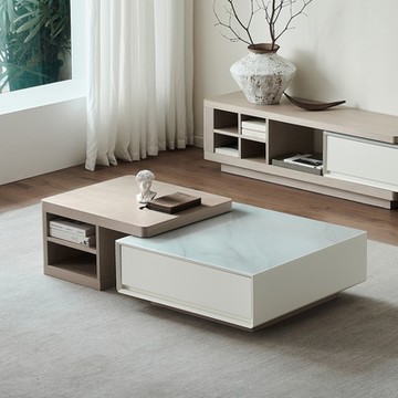 MUNA家居  859型2.7尺玻璃茶几/含邊几/抽屜緩衝滑軌  80X80X30cm