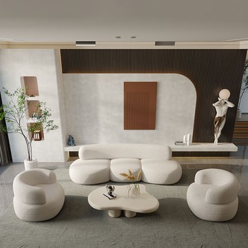 免運/公司貨 沙發 沙發床  侘寂風小戶型羊羔絨美容院服裝店接待花瓣設計師弧形布藝沙發民宿 可開發票 全館五折 工廠現貨直銷 新品特價 z10301