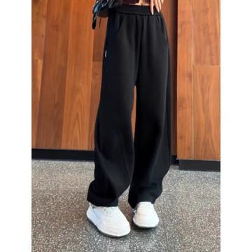 黑色直筒衛褲女士2025秋冬新款運動褲香蕉褲高腰闊腿褲冬季休閑褲