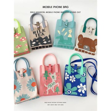 新款可愛卡通針織手機包女韓版百搭單肩斜跨包出游零錢包小手提包