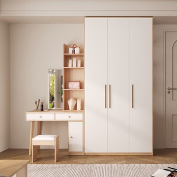 北歐小戶型衣櫃帶梳妝臺一體臥室衣櫥連書桌化妝桌隱藏鏡子組合櫃WW59公司貨