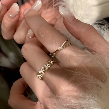 初見家💕氣質滴釉蝴蝶開口戒指女 溫柔交叉鑲鑽開口戒指女 食指戒指女