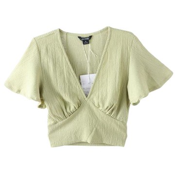 諾諾E站 【MK】夏裝 V領法式別致收腰氣質襯衫純色短袖韓版上衣女