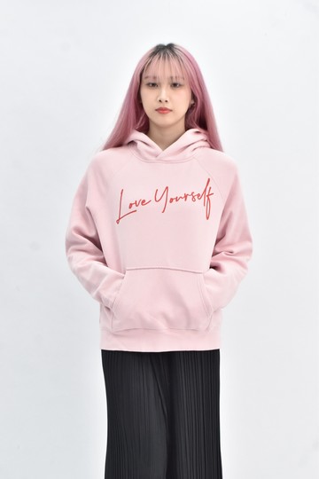 (F) zadig voltaire 棉質內刷毛連帽美式寬鬆粉色長袖上衣