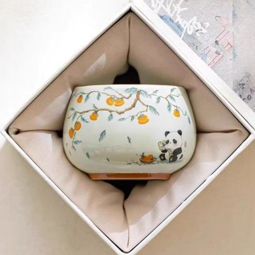 草木灰柿柿如意熊貓杯主人杯單杯陶瓷家用茶杯水杯子功夫茶具禮品