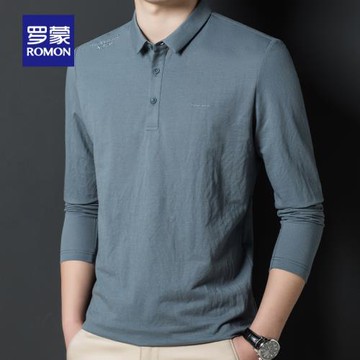 羅蒙春秋亞麻t恤男長袖薄款翻領Polo衫中年爸爸裝上衣棉麻打底衫