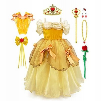 Axaxa ベル ドレス キッズ プリンセス ドレス 美女と野獣風 ドレス ティアラなど 豪華9点セット 100 130cm キッズコスチューム コス 通販 Lineポイント最大get Lineショッピング