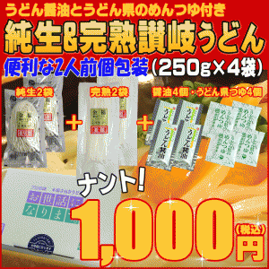 金福純生・完熟讃岐うどん250g×4袋 つゆ・醤油×8袋付きセットが⇒1000円生さぬきうどん