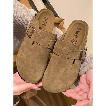 三喜同款真皮勃肯鞋厚底拖鞋軟木平底外穿釣魚博肯半拖情侶鞋