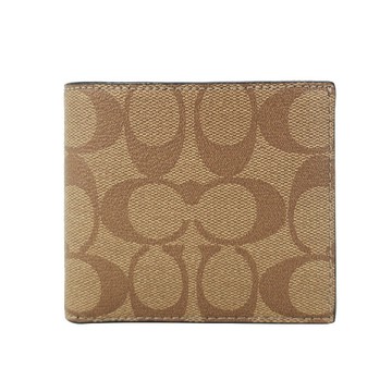 COACH 緹花C LOGO 對開男短夾(卡其)