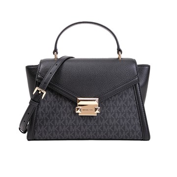 Michael Kors WHITNEY 緹花LOGO防刮翻蓋磁釦手提/斜背二用包(黑/灰)