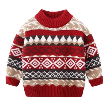 男童寶寶毛衣冬款加厚加絨紅色過年新年兩三四五六七八九十歲男寶