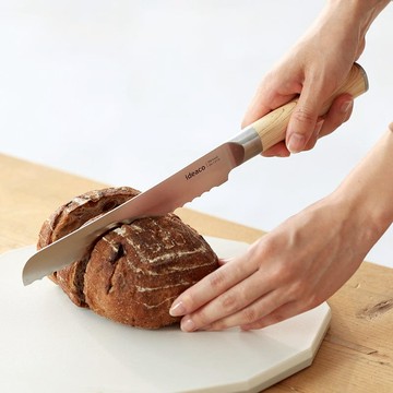 木質風握柄鉬釩鋼麵包刀(185mm)-多色可選 橡木紋柄
