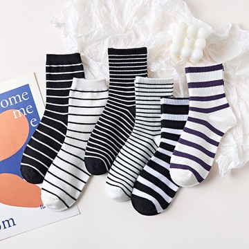 女士條紋襪子 中筒襪 潮流外穿運動棉襪 學院風格女襪 百搭長襪