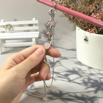 316L鈦鋼手作夾菸器 粉水晶 精緻儀式感 防手臭 菸托 包掛