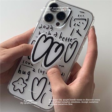 整日不營業原創「很多的愛」ins風透明17promax可愛禮物生日手機殼全包15promax蘋果硅膠16pro支架保護套軟殼