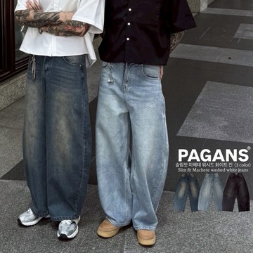 【PAGANS STORE】韓國 春夏 年度 彎刀 水洗 復古 重磅 百搭 牛仔褲 彎刀褲 長褲 (2 color)