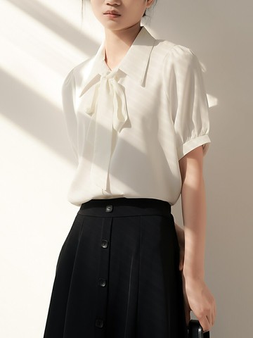 夏短袖白襯衫女職業正裝雪紡衫設計感上衣公務員教資教師面試襯衣【淘夢屋】