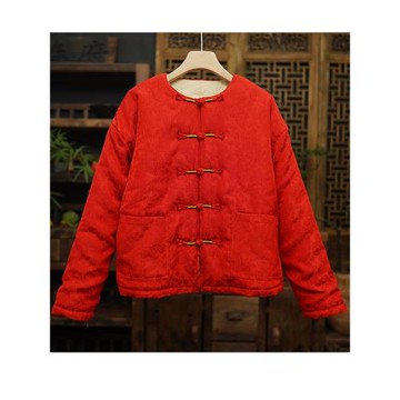 傳統棉花棉服寬松休閑文藝喜慶過節棉襖冬外套上衣加棉厚盤口提花